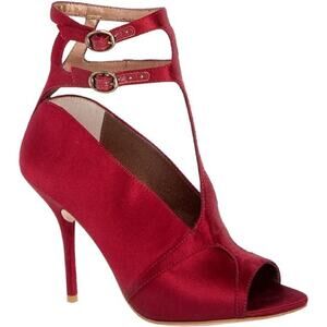 Leon Max Red Bordeaux Dual Ankle Strap Pika Peep Toe Leather Stiletto Heels 8.5